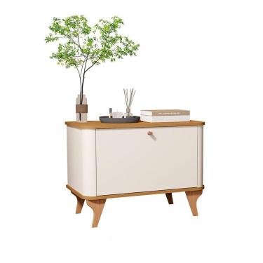 Imagem de Mesa De Cabeceira Aruma Com Cantos Arredondados Com Divisória Off White Com Nature