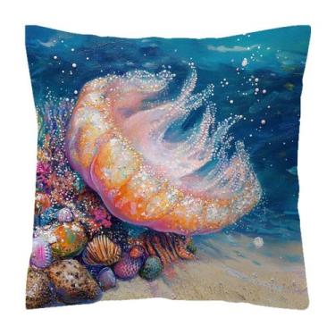 Imagem de Capa de travesseiro com estampa de medusa com tema oceânico, 45x45cm, 