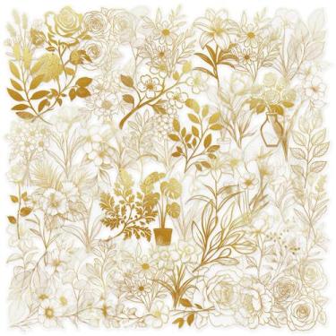 Imagem de Conjunto de adesivos Gold Foil Floral, 50 peças, estético, PET transpa