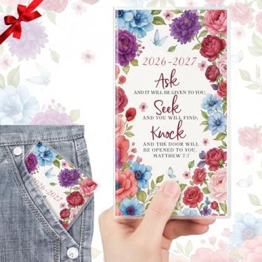 Imagem de ReliThick Calendário de bolso 2026 para bolsa, agenda mensal pequena para mulheres, agenda semanal prática de bolso, diário, presente de Natal e ano novo, irmãs amigas e mulheres (2026-2027, floral