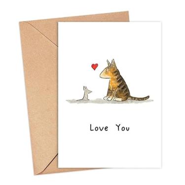 Imagem de BrockShops Cartão de amor gato e rato - Presente fofo de gato e rato - Amor e Dia dos Namorados - Coração minúsculo - Reciclado - Casal - Cartão de Dia dos Namorados para Marido/Esposa - Presente