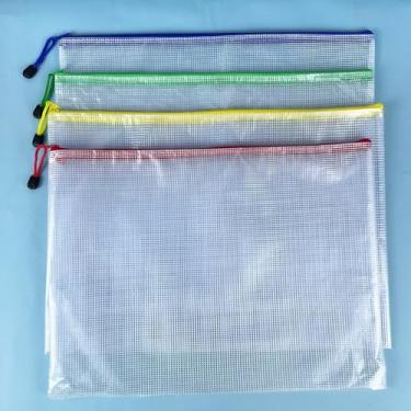 Imagem de 4 sacos de malha com zíper A3 sacos de arquivo de plástico com zíper para escritório, escola, viagem, casa, armazenamento de suprimentos