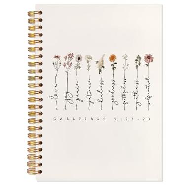 Imagem de YTRGI Caderno de diário cristão floral, Gálatas 5:22-23, cadernos bíblicos para anotações, diários de escritura para escrever, diário de oração para mulheres, caderno espiral religioso 14 x 21 cm