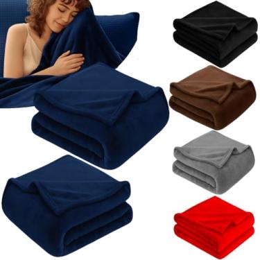 Imagem de Manta Casal, Coberta Manta Cobertor Casal Microfibra Lisa Antialérgica Coberta Macia Quentinha, 1,80x2,00m(AZUL MARINHO,2 COBERTAS)