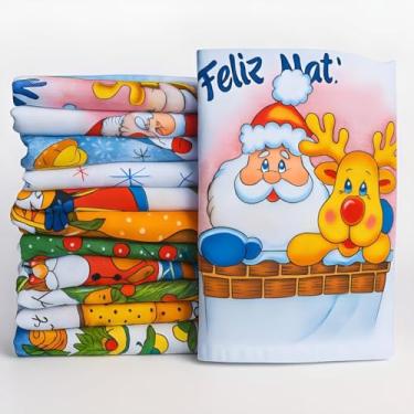 Imagem de Conjunto de 5 Panos de Prato Natalinos, 100% Algodão, Estampados, Grossos, Tema Natal