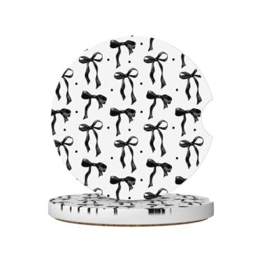 Imagem de Porta-copos de carro de arco preto para porta-copos, pacote com 2 porta-copos de carro para carro, porta-copos de carro absorvente de cerâmica com entalhe de dedo e base de cortiça, acessórios de