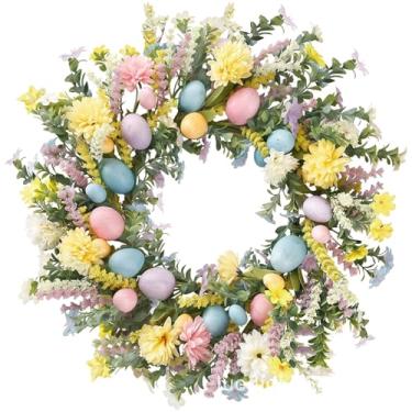 Imagem de Guirlanda colorida de celebrações festivas para, 45 cm/45.0 cm, Páscoa decorativa com ovos de flores falsas e mola temática de porta suspensa