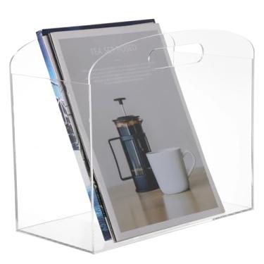 Imagem de Porta-revistas de acrílico transparente com alças, caixa de armazenamento elegante para livros, álbuns e revistas