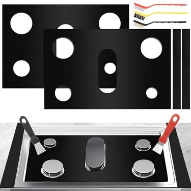 Imagem de Conjunto de protetor de fogão para fogão Samsung Gas Ranges, 2 tapetes de PTFE, 2 protetores de lacunas, antiaderentes, resistentes ao calor, com escovas de limpeza e raspadores
