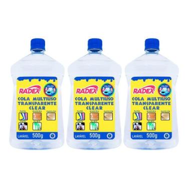 Imagem de Kit 3 Cola multiuso transparente 500g Radex ideal para slime