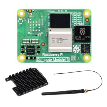 Imagem de Waveshare CM5 Pi Compute Module 5, vem com um pacote oficial Raspberry Pi CM5008064 (sem fio, 8 GB RAM, 64 GB eMMC Flash), um kit de antena e um dissipador de calor (3 itens)