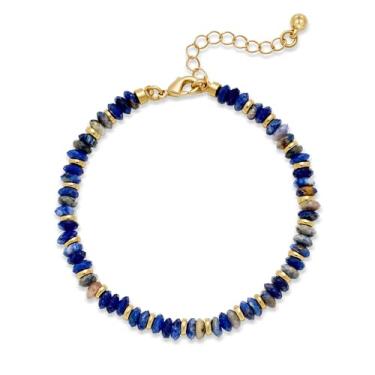 Imagem de HolidayQbee Pulseiras femininas com contas de pedras preciosas naturais banhadas a ouro 14K para mulheres, moda moderna, verão, boho, praia, joias, presentes, Medium, Sem Pedra Preciosa