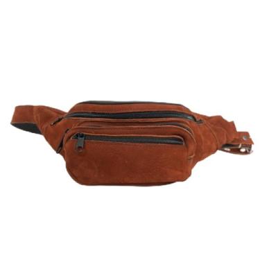 Imagem de Pochete de Cintura em Couro, Telha, Couro Abufalado, Design Clássico, 4 Compartimentos, Alças Ajustáveis