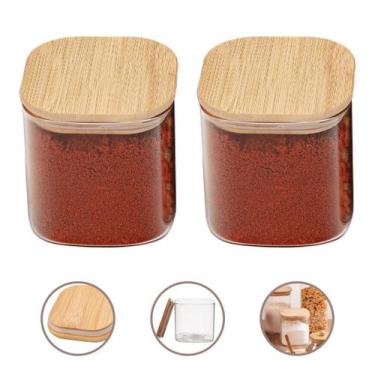 Imagem de Dupla Potes Herméticos Quadrados 650Ml Vidro E Tampa Bambu - Feheros