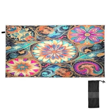 Imagem de ATTX Toalha de praia de azulejo têxtil oriental colorida 76 x 152 cm - Cobertor de microfibra leve de secagem rápida e resistente à areia para piscina, ioga, academia e viagens | Esportes de banho de