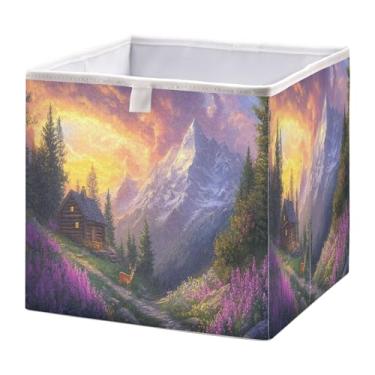 Imagem de SEHANY Cesto de armazenamento dobrável Mountains Lanscape, organizador de tecido grande, dobrável, para roupas, brinquedos, livros, armário, berçário, 38 x 27 x 17 cm