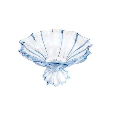 Imagem de Centro de Mesa Decorativo de Cristal C/Pé Paradise Azul Metalizado 34x20cm Wolff