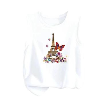 Imagem de Camiseta Regata Infantil Com Estampa De Desenho Animado, Torre Eiffel,