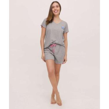 Imagem de Pijama Feminino Canelado Sttich Manga Curta Disney-87042, Cinza, M