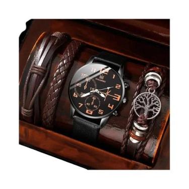 Imagem de Conjunto De Relógios De Pulso Masculinos Em Couro Marrom Com Quartzo 5
