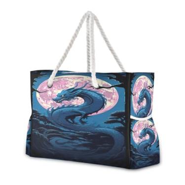 Imagem de Wassud Bolsa de praia grande dragão serpentina, bolsa de praia para mulheres, impermeável, à prova de areia, bolsa de viagem com zíper e bolso para piscina, academia, acampamento