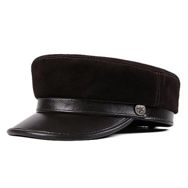 Imagem de uhyOHF Chapéu de pescador grego de couro masculino chapéu feminino marinheiro motorista chapéu de jornaleiro unissex (B-GG