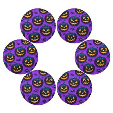 Imagem de Wassud Jogo americano conjunto de 6 tapetes redondos de abóboras pretas para cozinha e jantar tapetes laváveis resistentes ao calor para decoração de mesa 39 cm