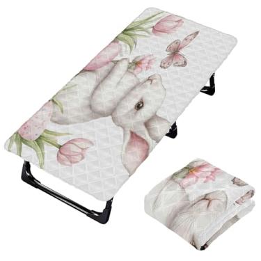 Imagem de Burbuja Lençol de berço de tulipas rosa coelhinho para crianças, lençol de cochilo acolchoado portátil com faixa elástica para meninas e meninos, lavável na máquina, 63,5 x 127 cm