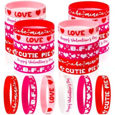 Imagem de VICROIC 30 pulseiras de borracha para o dia dos namorados, pulseira de silicone para decoração de festa do dia dos namorados, presentes de prêmios de sala de aula para crianças