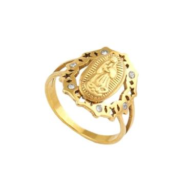 Imagem de Kumshunie Virgem Maria Anel banhado a ouro 18 K para mulheres, joia delicada, declaração de fé, presente religioso da senhora de Guadalupe, pedra preciosa, Sem pedra preciosa