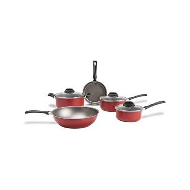 Imagem de Jogo de Panelas Brinox Antiaderente Pro-Flon 5 Peças Ruby Vermelho Vermelho