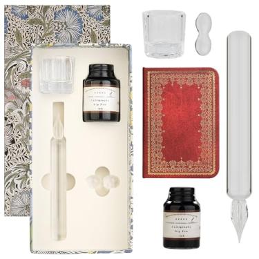 Imagem de GC QUILL Conjunto de canetas de imersão de vidro, caneta de caligrafia, uma caneta de cristal de agachamento para arte, escrita, assinaturas - decoração e presente de negócios (transparente)