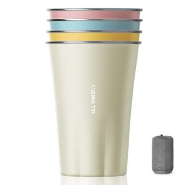 Imagem de ZING TTI Caneca de cerveja 99% titânio, copo de titânio colorido de grande capacidade de 500 ml com borda enrolada, copo sem costura e empilhável para casa e exterior – saudável e ecológico (bege/rosa