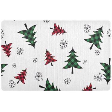 Imagem de TSENQUE Tapete de porta personalizado xadrez buffalo, árvores de Natal, entrada externa, tapetes de porta hilariantes, antiderrapantes, tapetes laváveis à prova d'água 81 x 50 cm