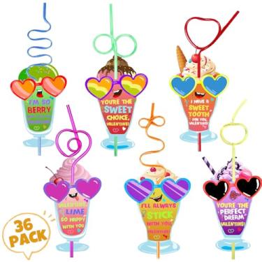 Imagem de 32 peças de canudos loucos, presente de dia dos namorados para crianças com canudos de plástico reutilizáveis para atividades em sala de aula, decoração de artigos de festa de casamento de aniversário