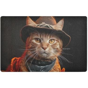 Imagem de TSENQUE Tapete personalizado de gato, engraçado, fofo, animal, outono, decoração de varanda, tapete de sapato, impermeável, lavável, tapetes de entrada para dentro de casa, 81 cm x 50 cm