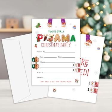 Imagem de OXRUN Convites de festa de Natal, 25 convites de pijama com envelopes para chá de panela, chá de bebê, aniversário, festa de Natal, cartões de convite frente e verso - E07