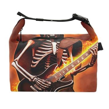 Imagem de TSENQUE Lancheira de fogo personalizada para guitarra elétrica esqueleto para mulheres linda lancheira rosa para trabalho reutilizável bolsa térmica para trabalho
