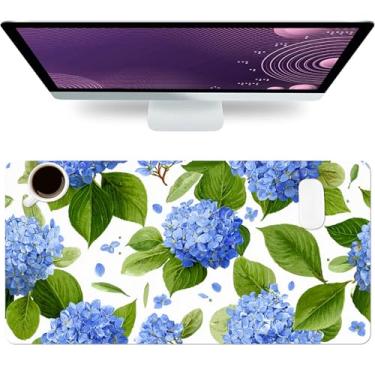 Imagem de Tapete de mesa floral, mouse pad grande de hortênsia para desktop, almofada de mesa impermeável de couro PU, antiderrapante, protetor de computador, laptop, mouse pads para jogos para decoração de