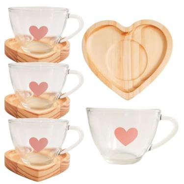Imagem de Jogo Xícaras de Chá Café e Pires Coração Madeira Mesa Posta Cantinho do Café (6 Xíc. Coraçao Rosa +Pires)