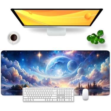 Imagem de Tapete de mouse Galaxy grande, azul, tema terrestre, tapete de mouse para jogos, GG, nuvem 80 x 30 x 0,3 cm (Fantasy Galaxy)