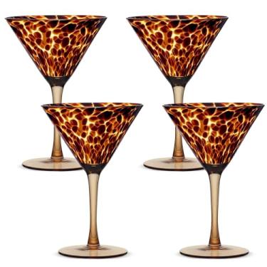 Imagem de Honeydak Conjunto de 4 copos de pedra marrom com estampa de leopardo tartaruga, 255 g, copos estilosos, sem haste, copo de vidro ideal para gim, tequila, vodca, refrigerantes