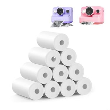 Imagem de 10 rolos de papel térmico, refil de câmera instantânea para crianças, rolos de papel de impressão térmica, impressão de fotos, impressão HD, para a maioria das crianças, câmera instantânea (57 x 25 mm