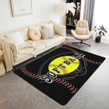 Imagem de Feelyou Tapete decorativo de softball, 12 x 18 cm, infantil, beisebol, para meninos, meninas, adolescentes, jogos, esportes, sala de estar, tema esportivo, preto, tapete interno