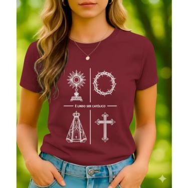 Imagem de Camiseta Tshirt Feminina Frases Imagens Religião É Lindo Ser Católico 