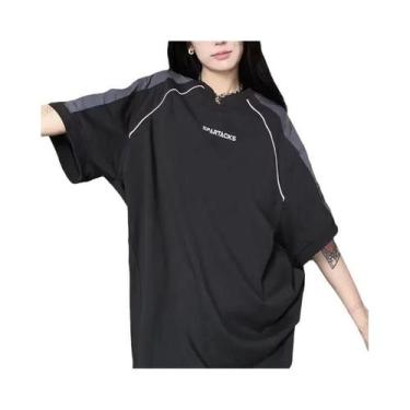 Imagem de Camiseta Feminina Oversized Preta Estilo Y2K Coreano Streetwear Manga 