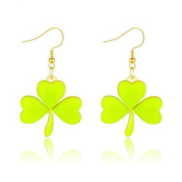 Imagem de Brincos de Dia de São Patrício, engraçados, fofos, brilhantes, trevo, trevo, berloque, brincos pendentes para o dia de São Patrício, para festas de fim de ano, joias femininas, Large, Acrílico, Sem