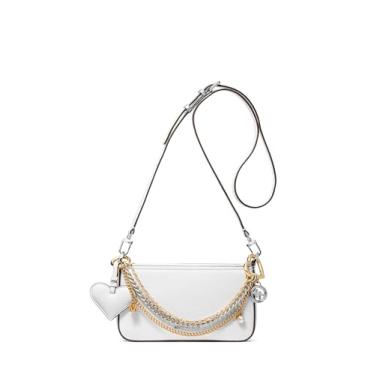 Imagem de Michael Kors Bryant Bolsa transversal conversível pequena, ferragem prateada/corrente de joia/branco óptico