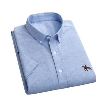 Imagem de Camisa Oxford Masculina De Manga Curta Em Algodão Puro Listrada Sólida