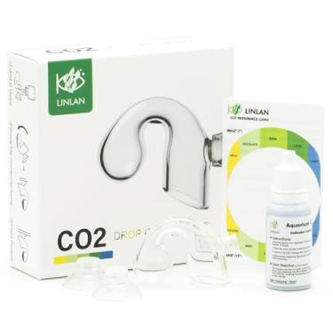 Imagem de LINLAN Kit de verificação de queda de CO2 de vidro - monitor preciso de aquário, inclui fluido de monitoramento de CO2, cartão de fundo branco e ventosa de silicone transparente, para aquário plantado